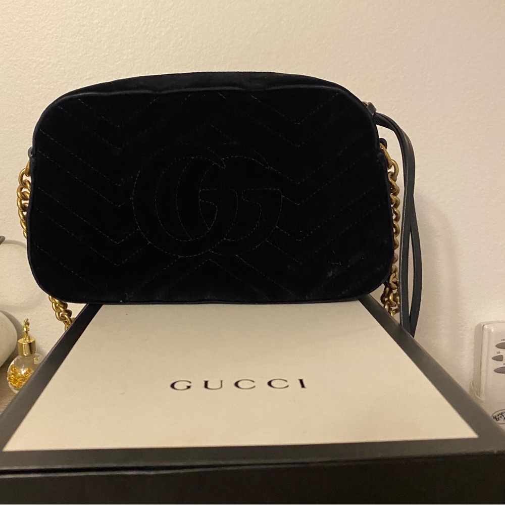 GUCCI Marmont Small Camera Bag Black Velvet